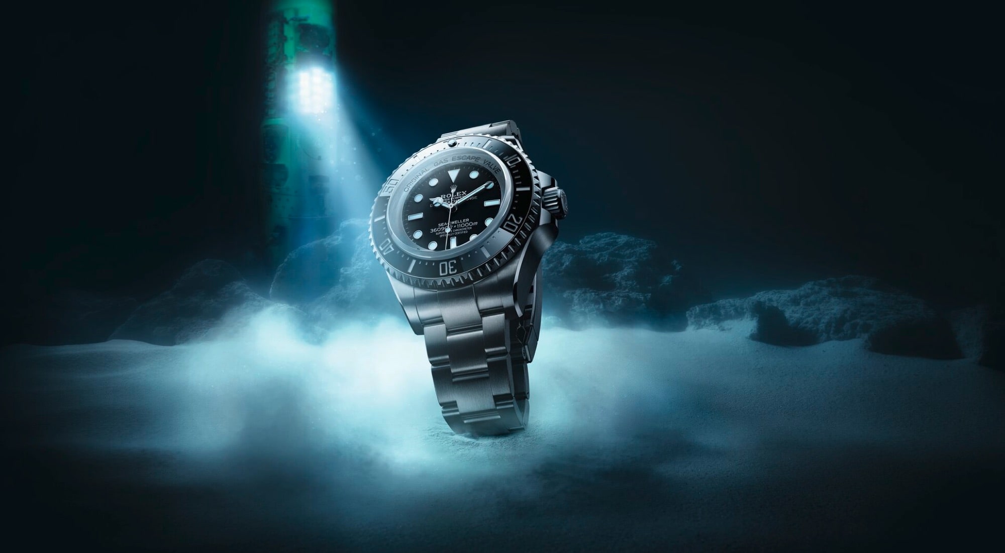 Image of Rolex Deepsea watch under water