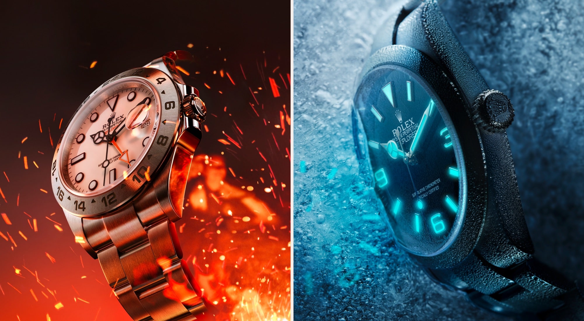 Split image of 2 Rolex Explorer watches