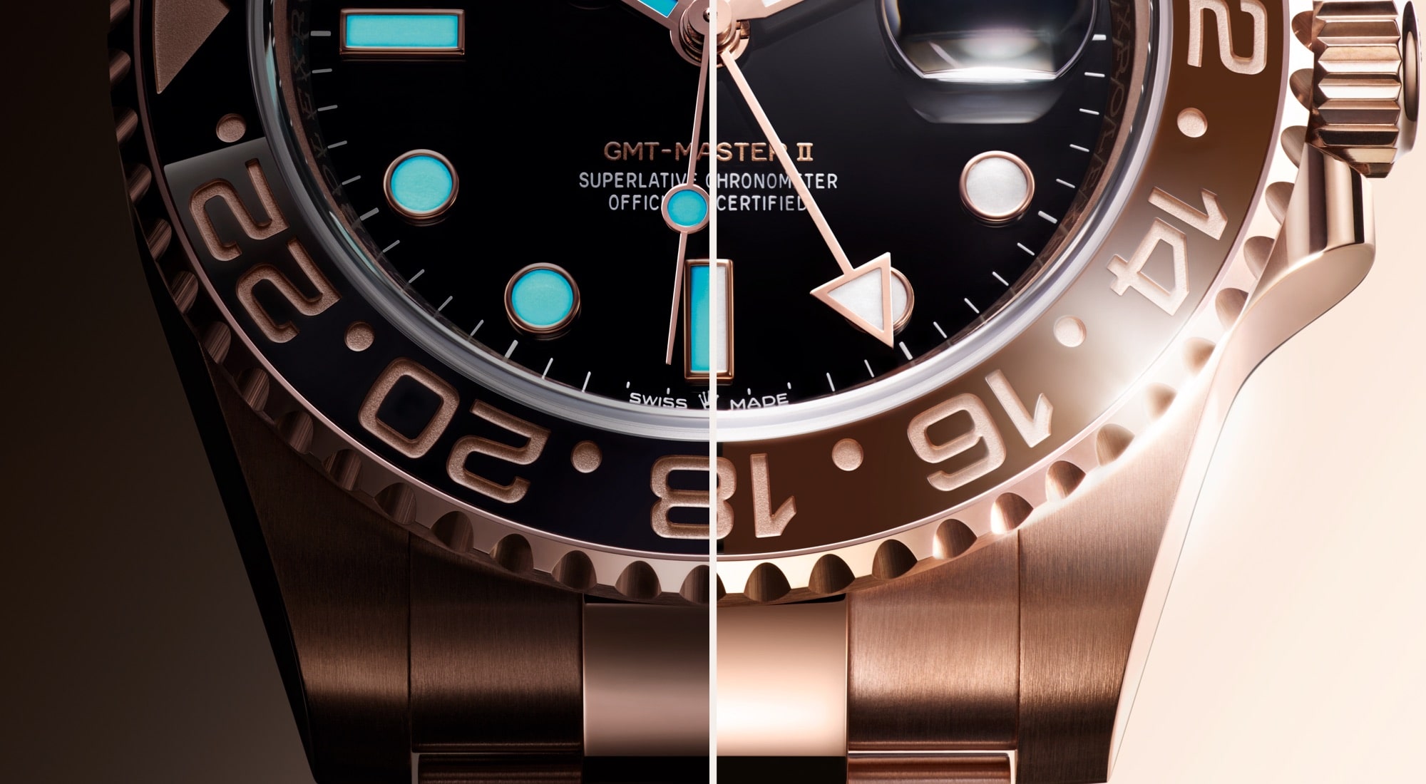 Split image of Rolex GMT-Master 2 watch bezel