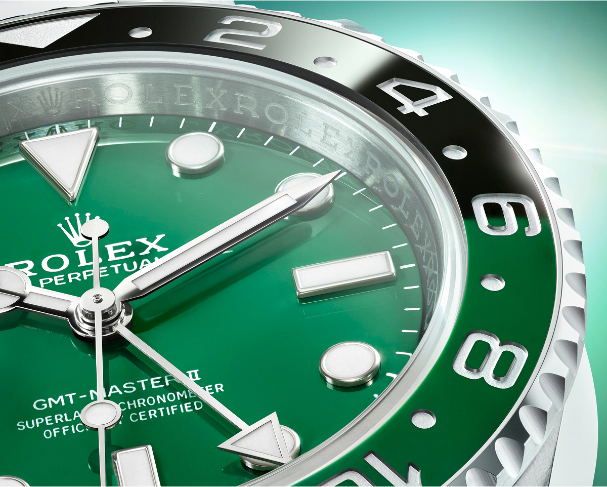 Close up of Rolex GMT-Master 2 dial