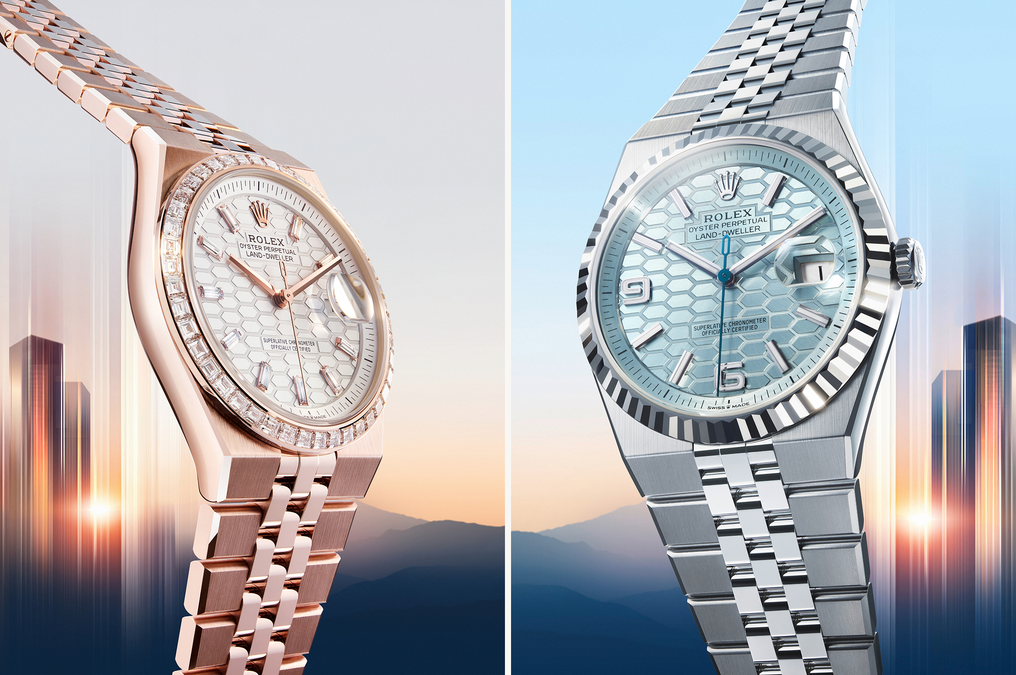 Split image of two Rolex Land-Dweller watches