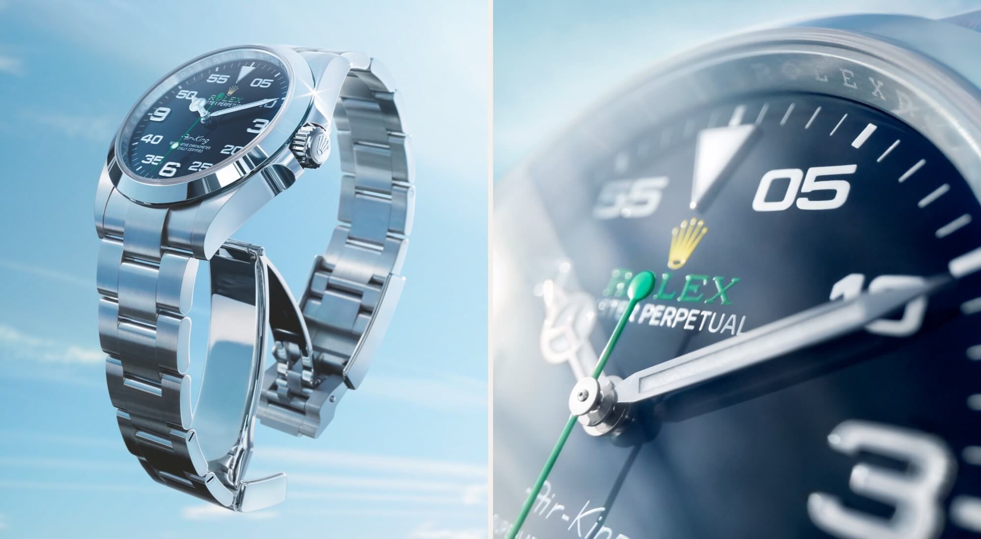 Rolex Airking closeup of dial and whole watch