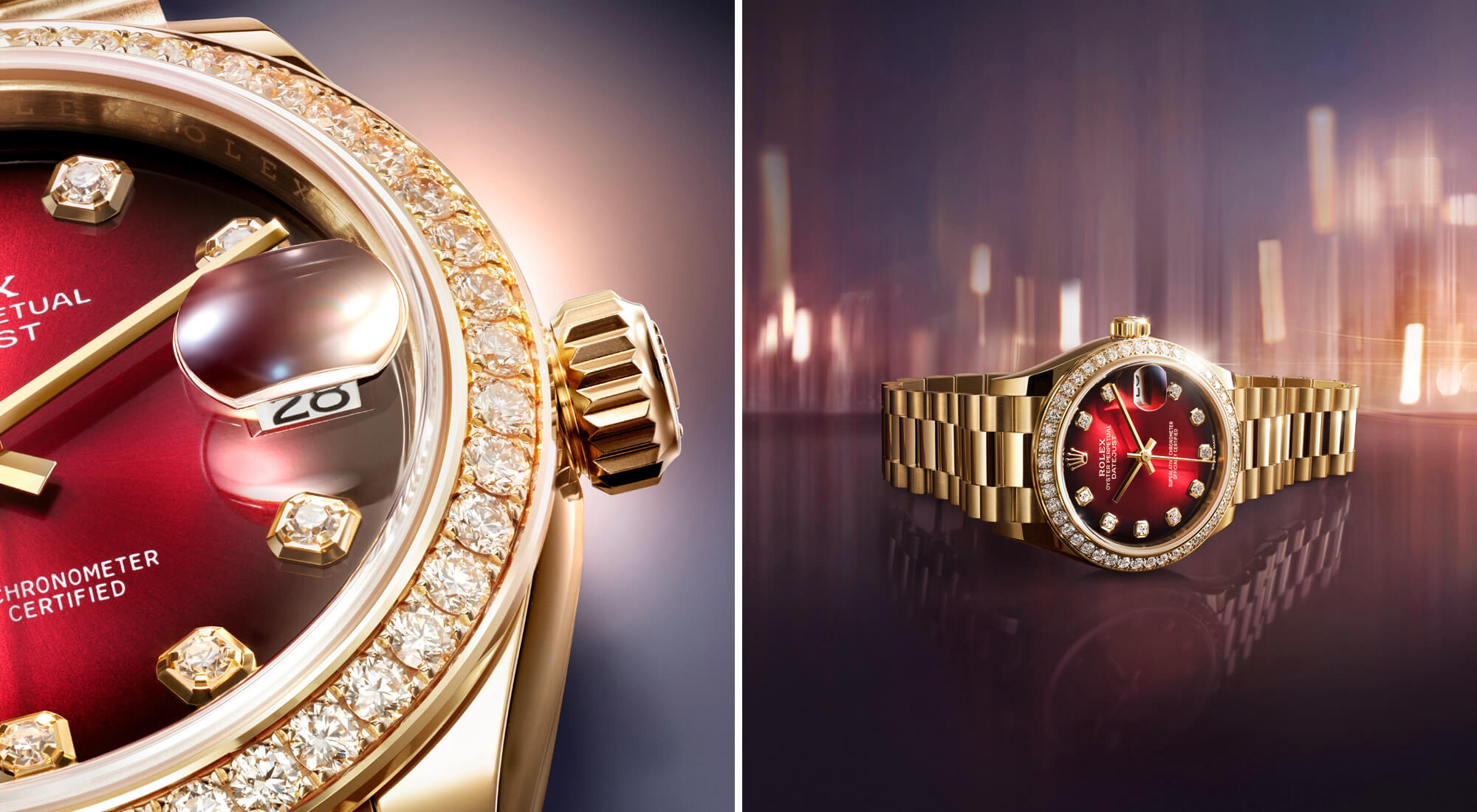 Close up split image of Rolex Datejust watch