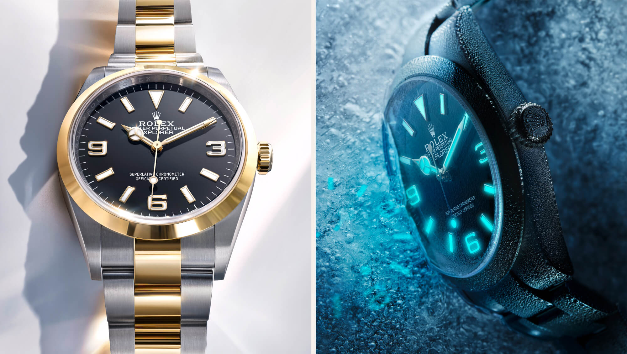 Split image of 2 Rolex Explorer watches