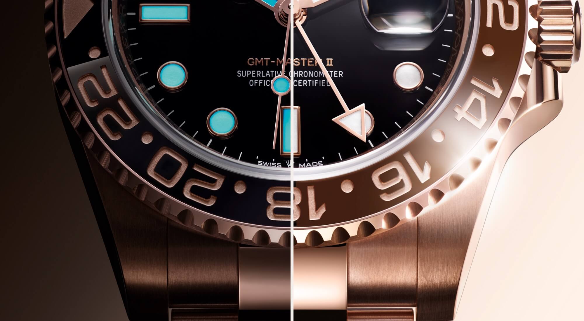 Split image of Rolex GMT-Master 2 watch bezel