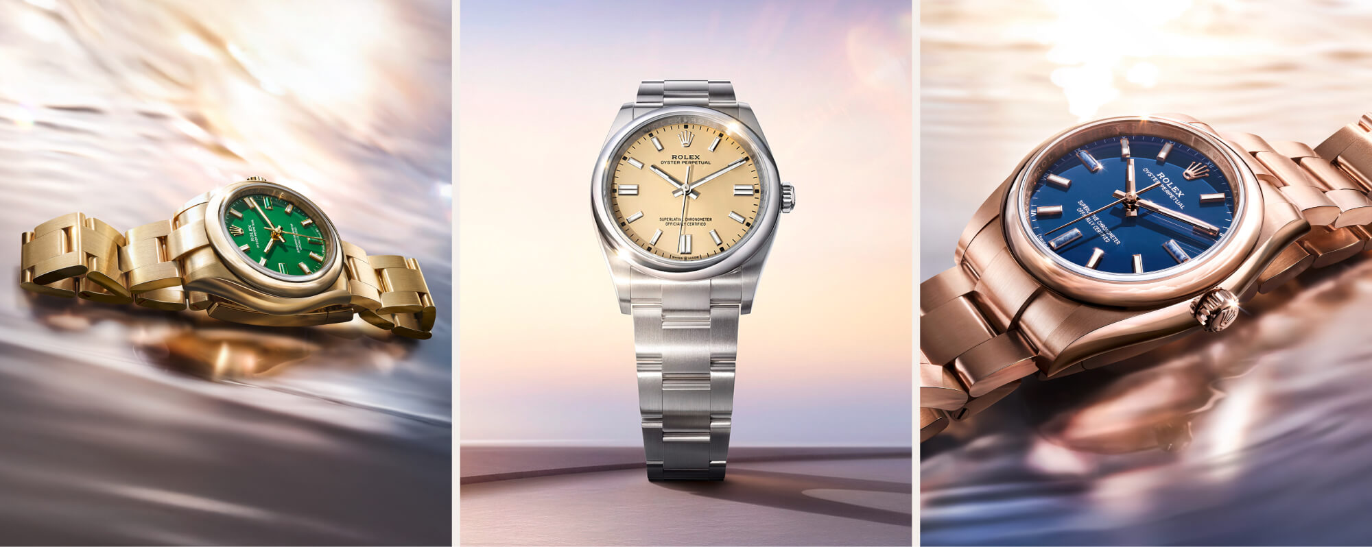 Three Rolex Oyster Perpetual watch models