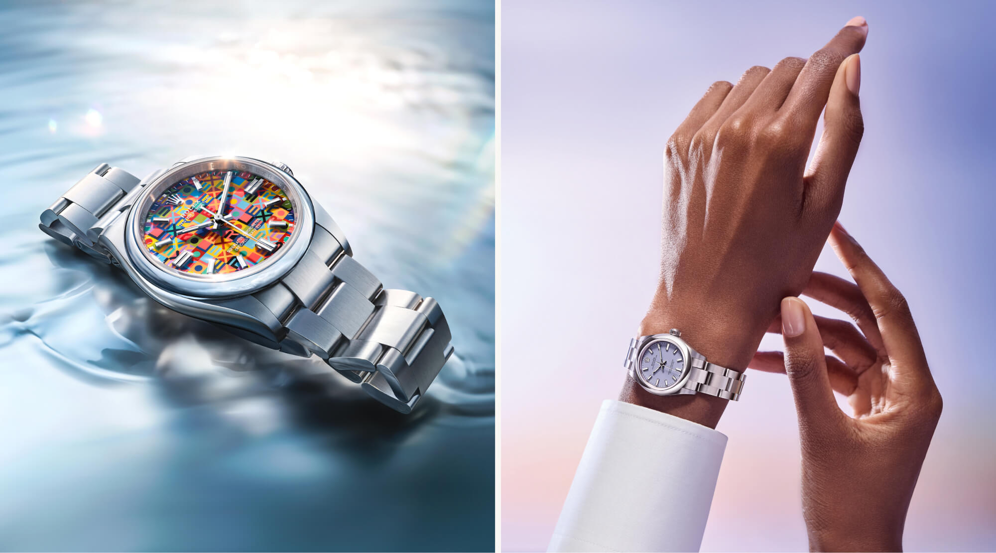 Split image of Rolex Oyster Perpetual watch
