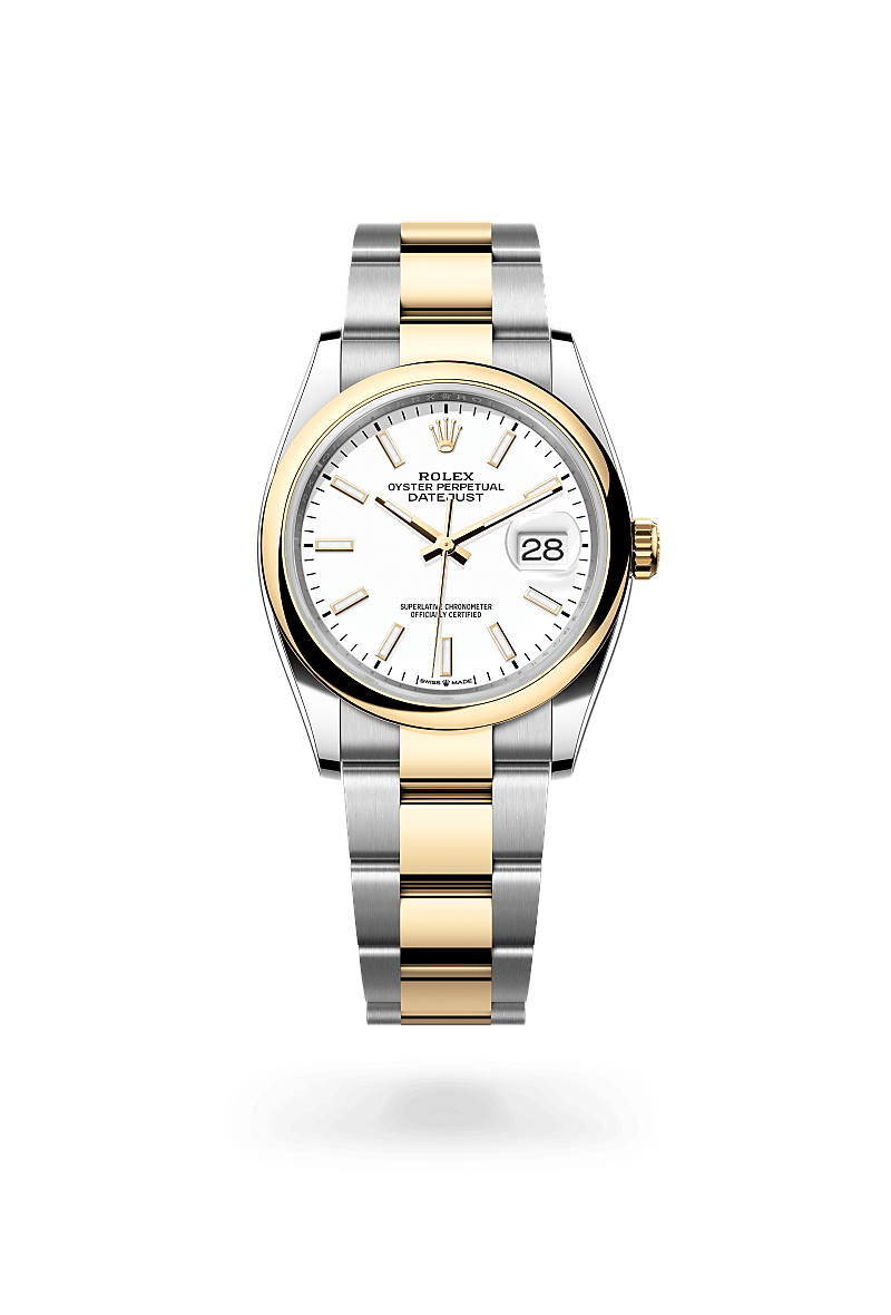 Rolex Datejust 36 in Oystersteel and yellow gold with an White dial, Domed bezel, and Oyster bracelet
