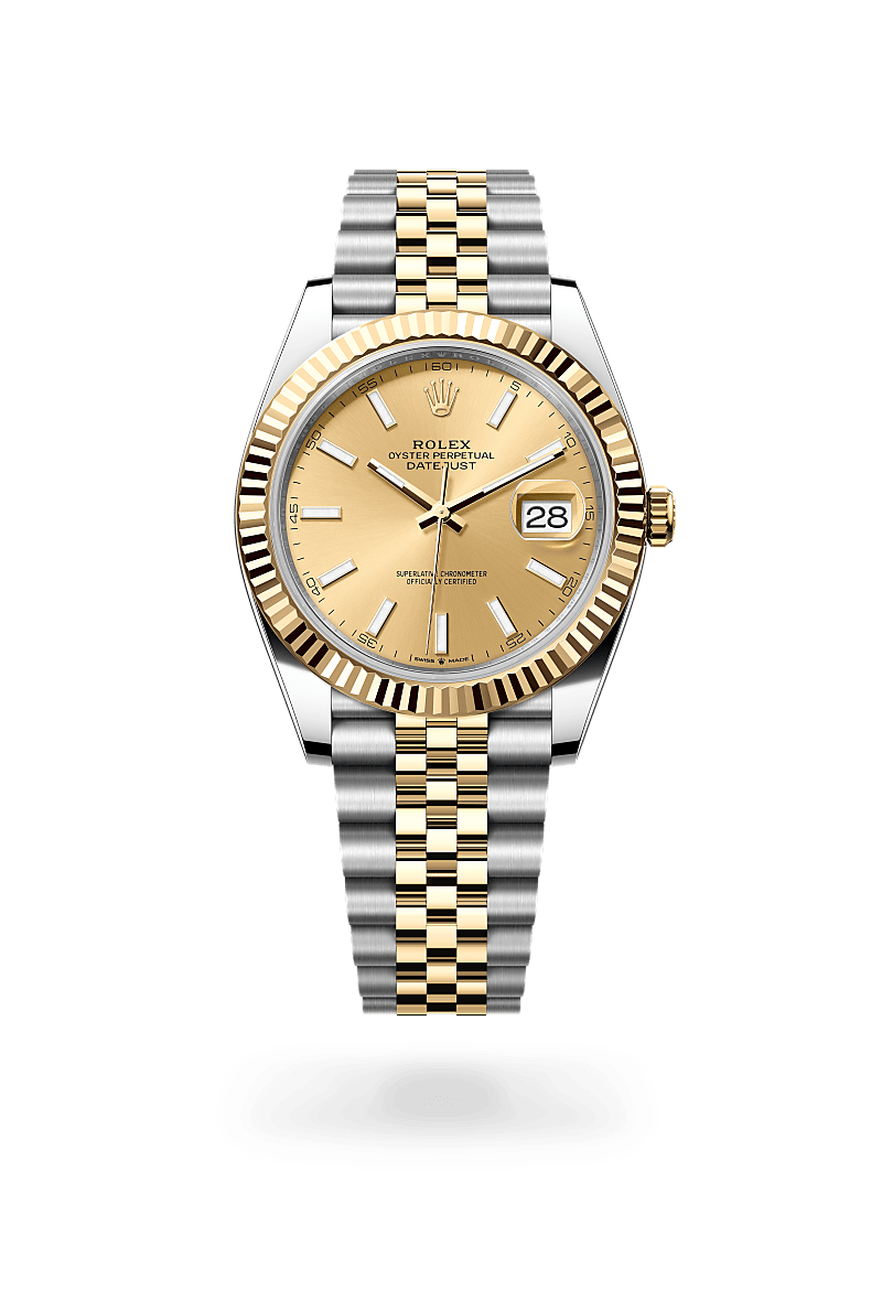 Rolex Datejust 41 in Oystersteel and yellow gold with an Champagne-colour dial, Fluted bezel, and Oyster bracelet