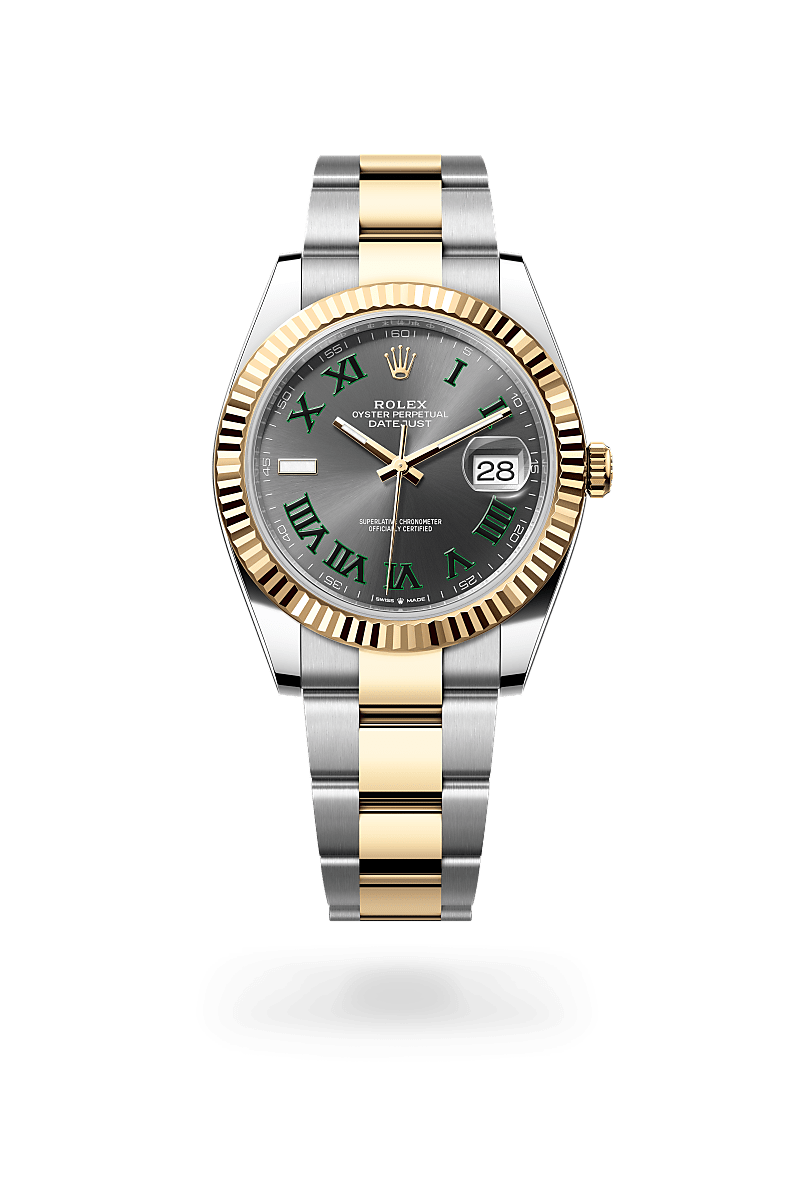 Rolex Datejust 41 in Oystersteel and yellow gold with an Slate dial, Fluted bezel, and Oyster bracelet
