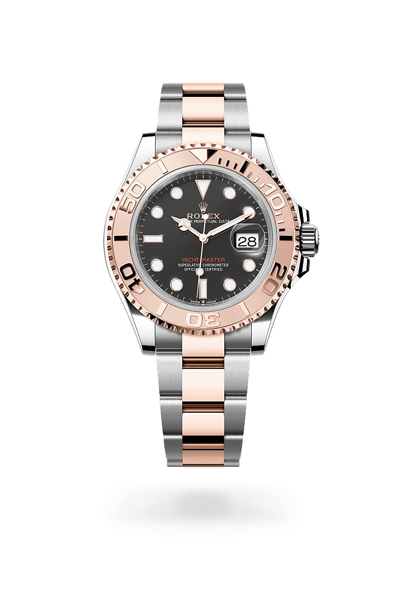 Rolex Yacht-Master 40 in Oystersteel and Everose gold with an Intense black dial, Everose gold bidirectional rotatable 60-minute graduated with raised numerals bezel, and Oyster bracelet