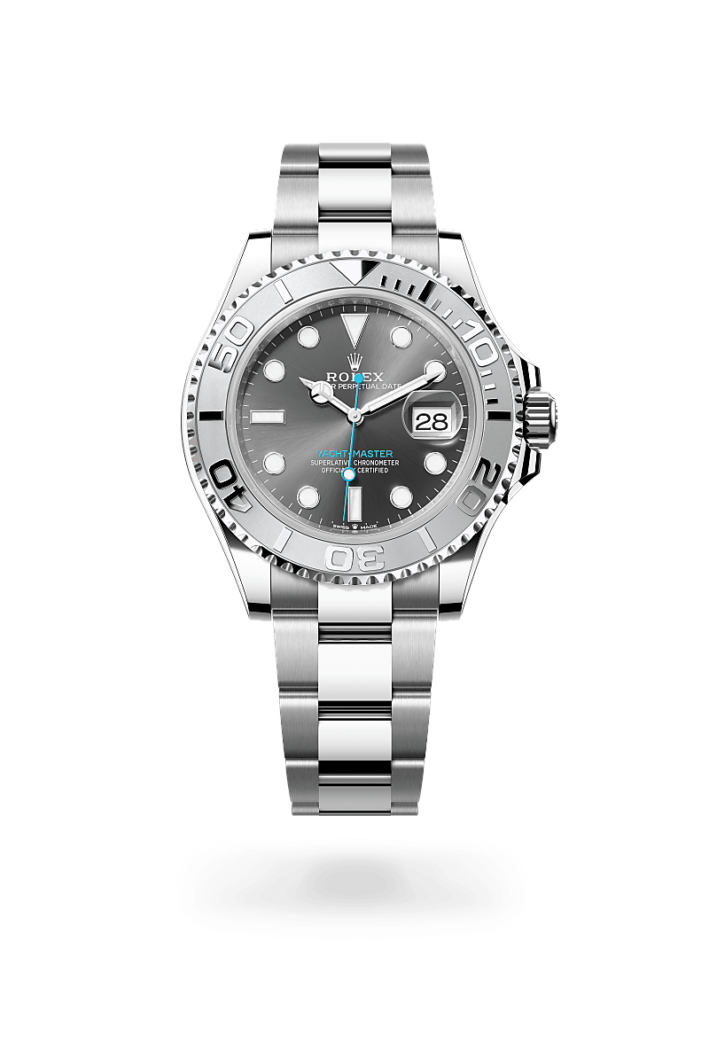 Rolex Yacht-Master 40 in Oystersteel and platinum with an Slate dial, Platinum bidirectional rotatable 60-minute graduated with raised numerals bezel, and Oyster bracelet