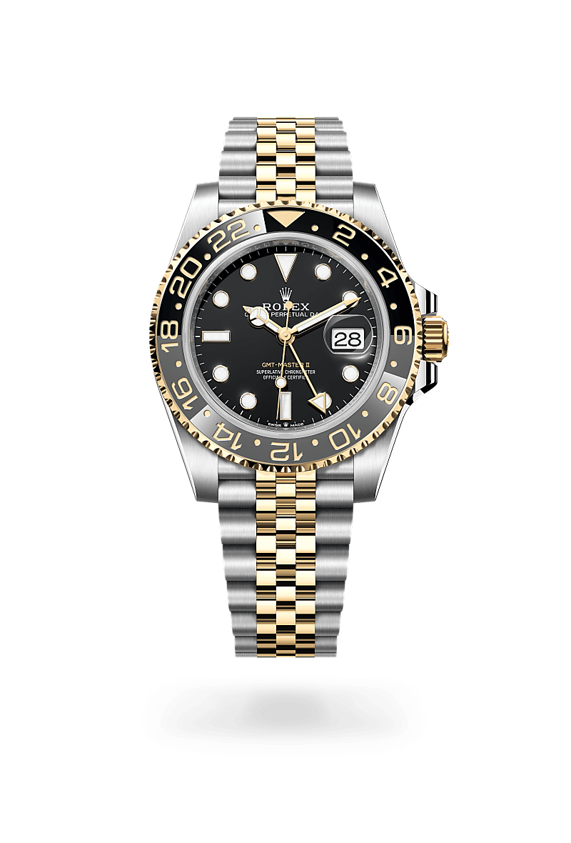 Rolex GMT-Master II in Oystersteel and yellow gold with an Black dial, Bidirectional rotatable 24-hour graduated bezel. Two-colour grey and black Cerachrom insert in ceramic, moulded numerals and graduations bezel, and Oyster bracelet
