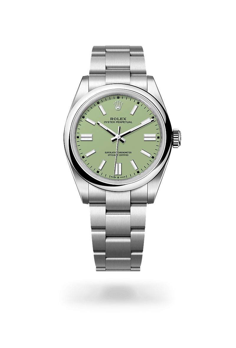Rolex Oyster Perpetual 41 in Oystersteel with an Pistachio dial, Domed bezel, and Oyster bracelet