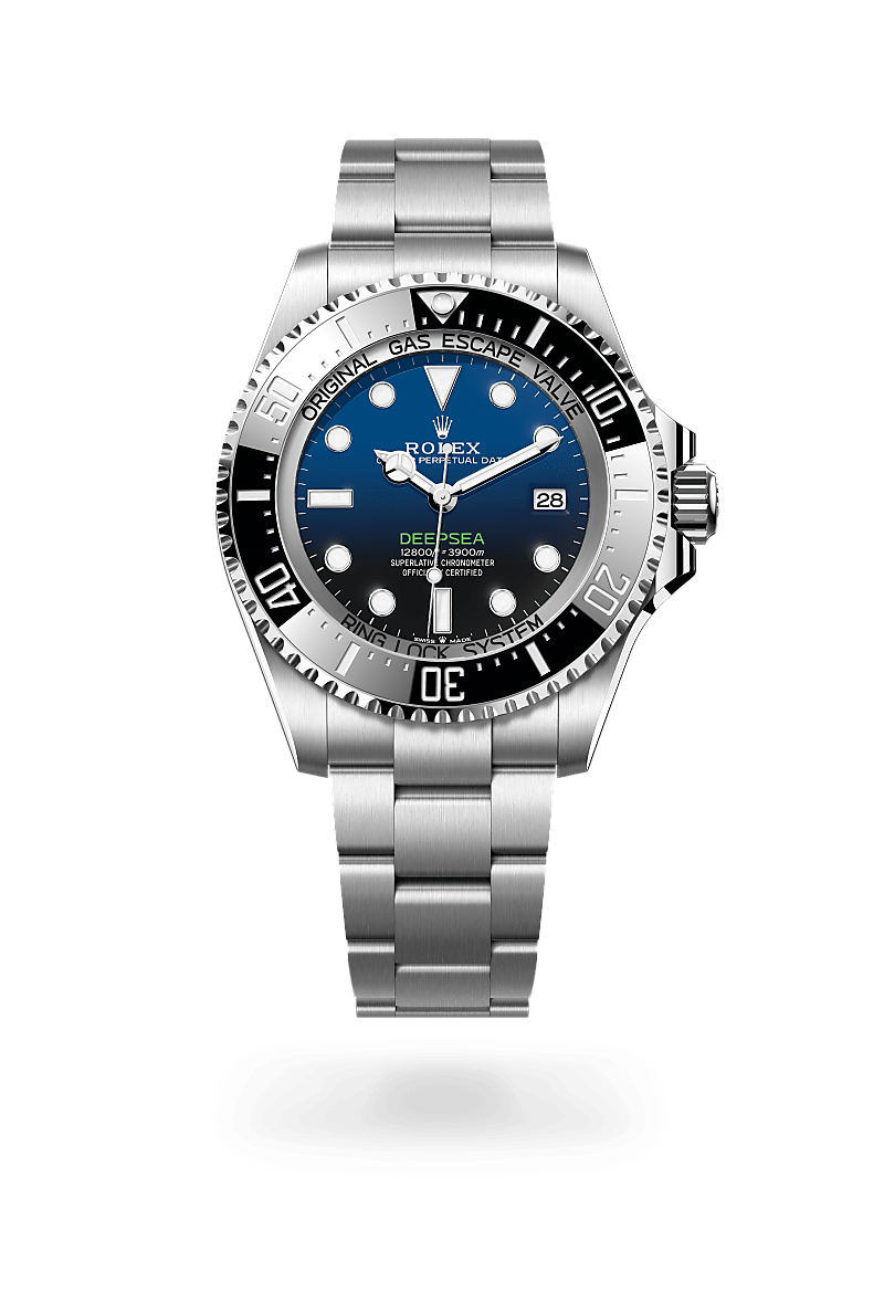 Rolex Rolex Deepsea in Oystersteel with an D-blue dial, Unidirectional rotatable 60-minute graduated, scratch-resistant Cerachrom insert in black ceramic, numerals and graduations coated in platinum bezel, and Oyster bracelet