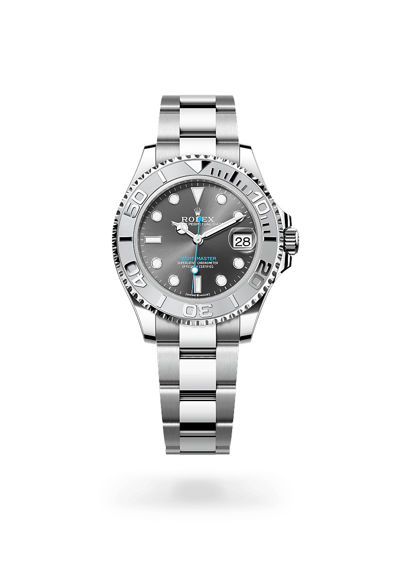 Rolex Yacht-Master 37 in Oystersteel and platinum with an Slate dial, Platinum bidirectional rotatable 60-minute graduated with raised numerals bezel, and Oyster bracelet