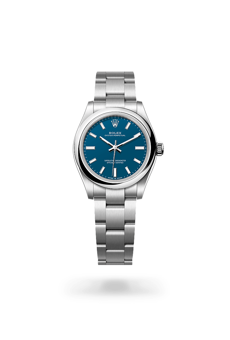 Rolex Oyster Perpetual 31 in Oystersteel with an Blue dial, Domed bezel, and Oyster bracelet