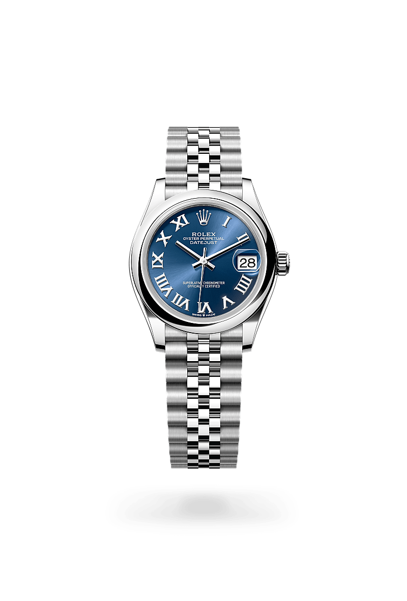 Rolex Datejust 31 in Oystersteel with an Bright blue dial, Domed bezel, and Oyster bracelet
