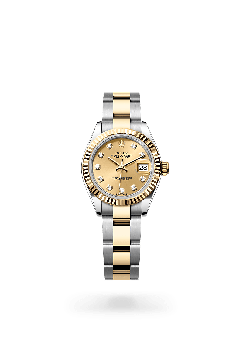 Rolex Lady-Datejust in Oystersteel and yellow gold with an Champagne-colour set with diamonds dial, Fluted bezel, and Oyster bracelet