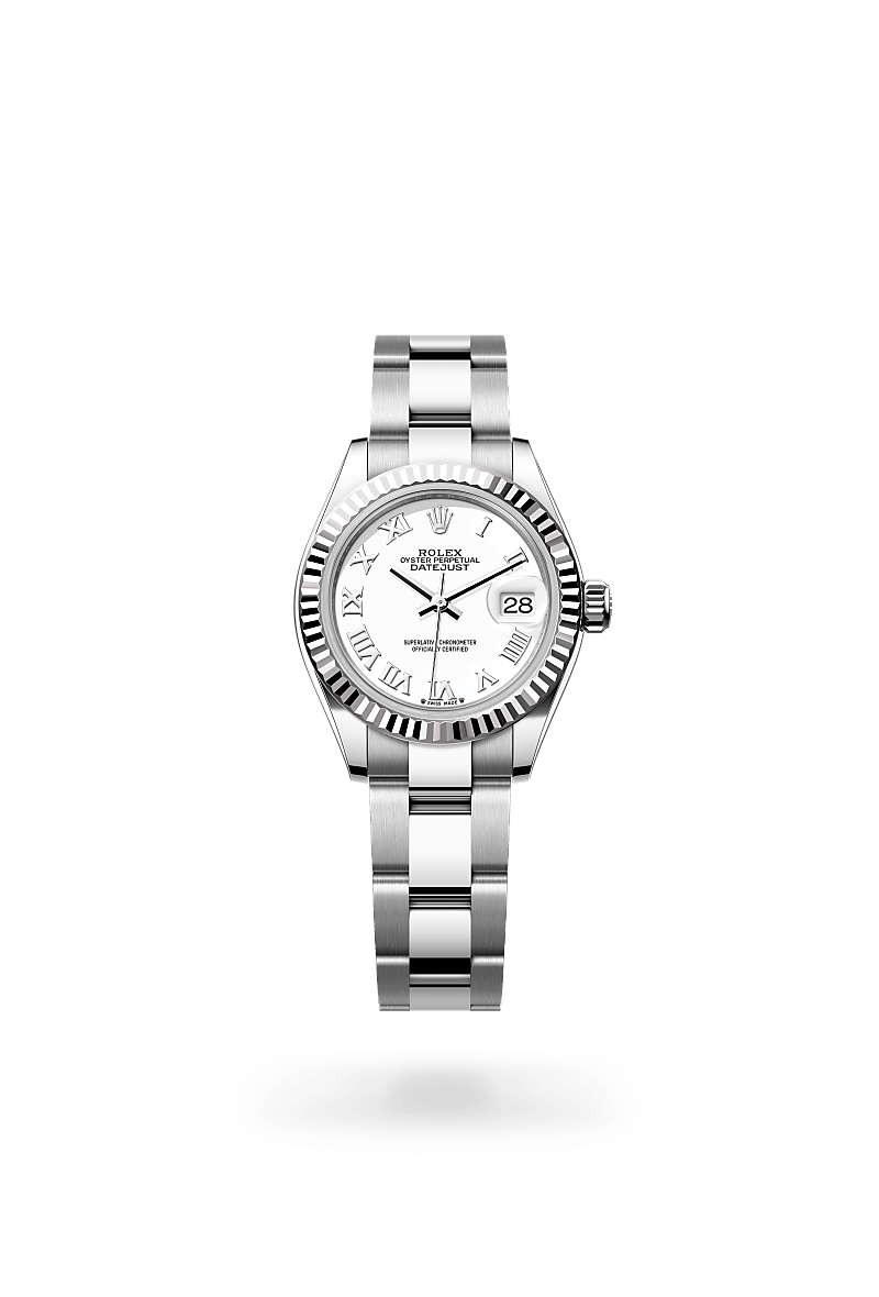 Rolex Lady-Datejust in Oystersteel and white gold with an White dial, Fluted bezel, and Oyster bracelet