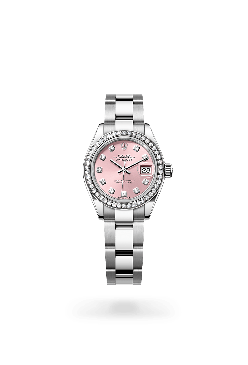 Rolex Lady-Datejust in white gold and diamonds with an Pink set with diamonds dial, Set with diamonds bezel, and Oyster bracelet