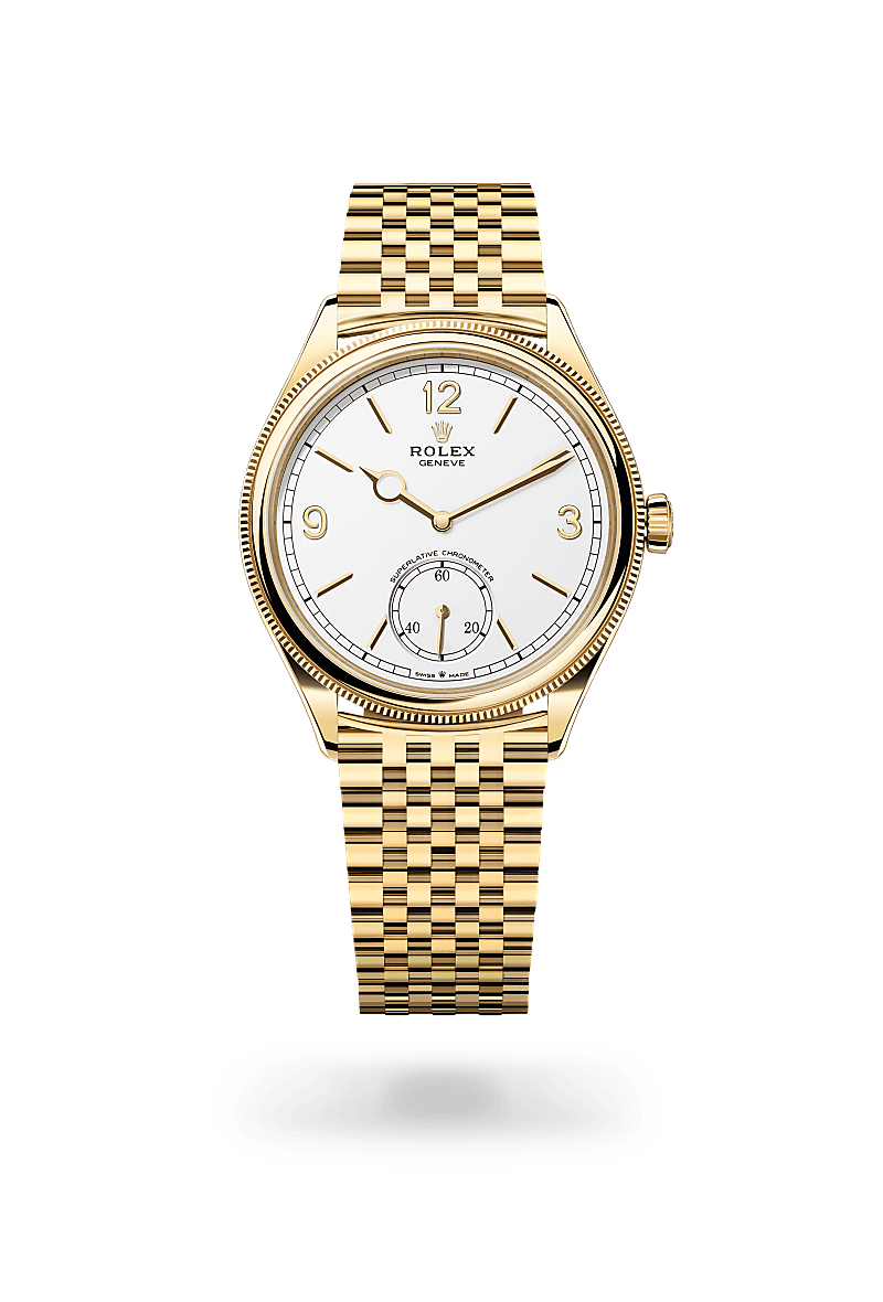 Rolex 1908 in polished finish with an Intense white dial, Domed and fluted bezel, and 39 mm bracelet