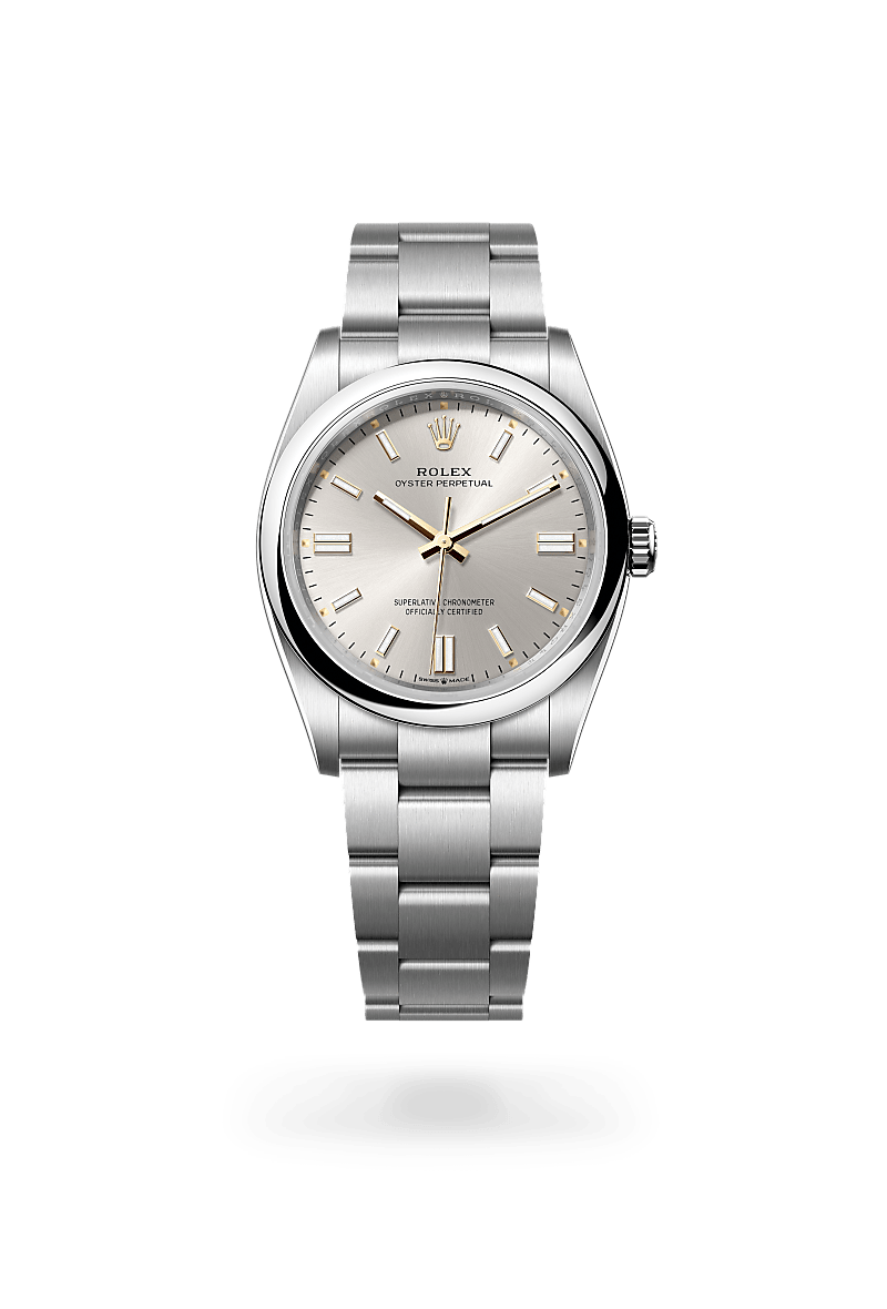 Rolex Oyster Perpetual 36 in Oystersteel with an Silver dial, Domed bezel, and Oyster bracelet