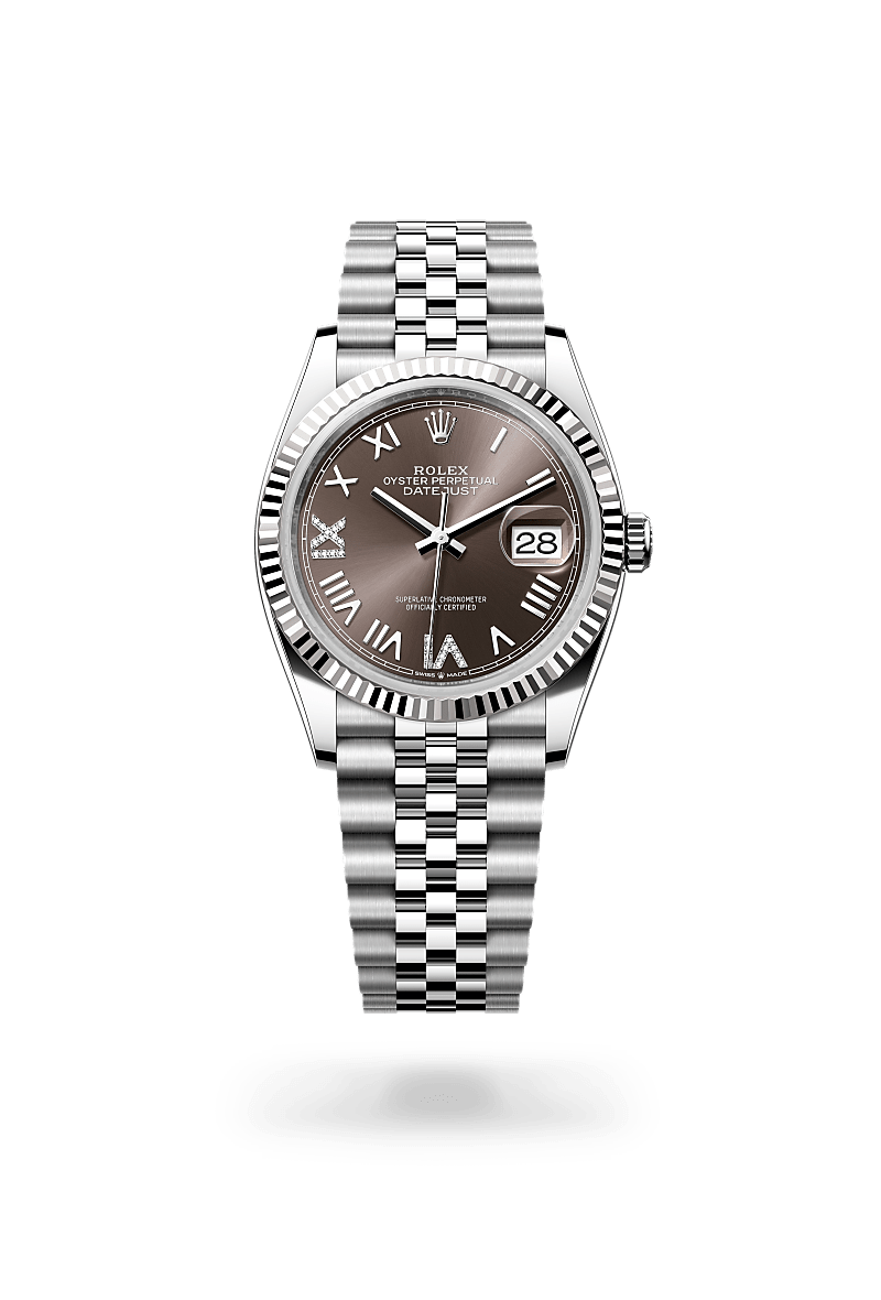 Rolex Datejust 36 in Oystersteel and white gold with an Dark grey set with diamonds dial, Fluted bezel, and Oyster bracelet