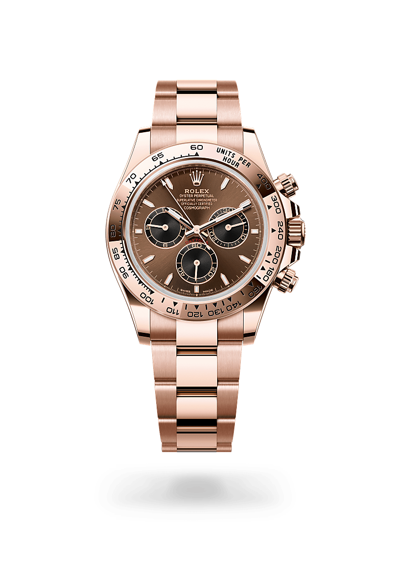 Rolex Cosmograph Daytona in Everose gold with an Bright chocolate and black dial, Fixed, with engraved tachymetric scale, in 18 kt Everose gold bezel, and Oyster bracelet