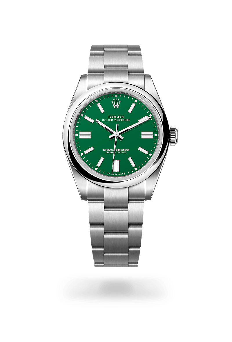 Rolex Oyster Perpetual 41 in Oystersteel with an Green dial, Domed bezel, and Oyster bracelet