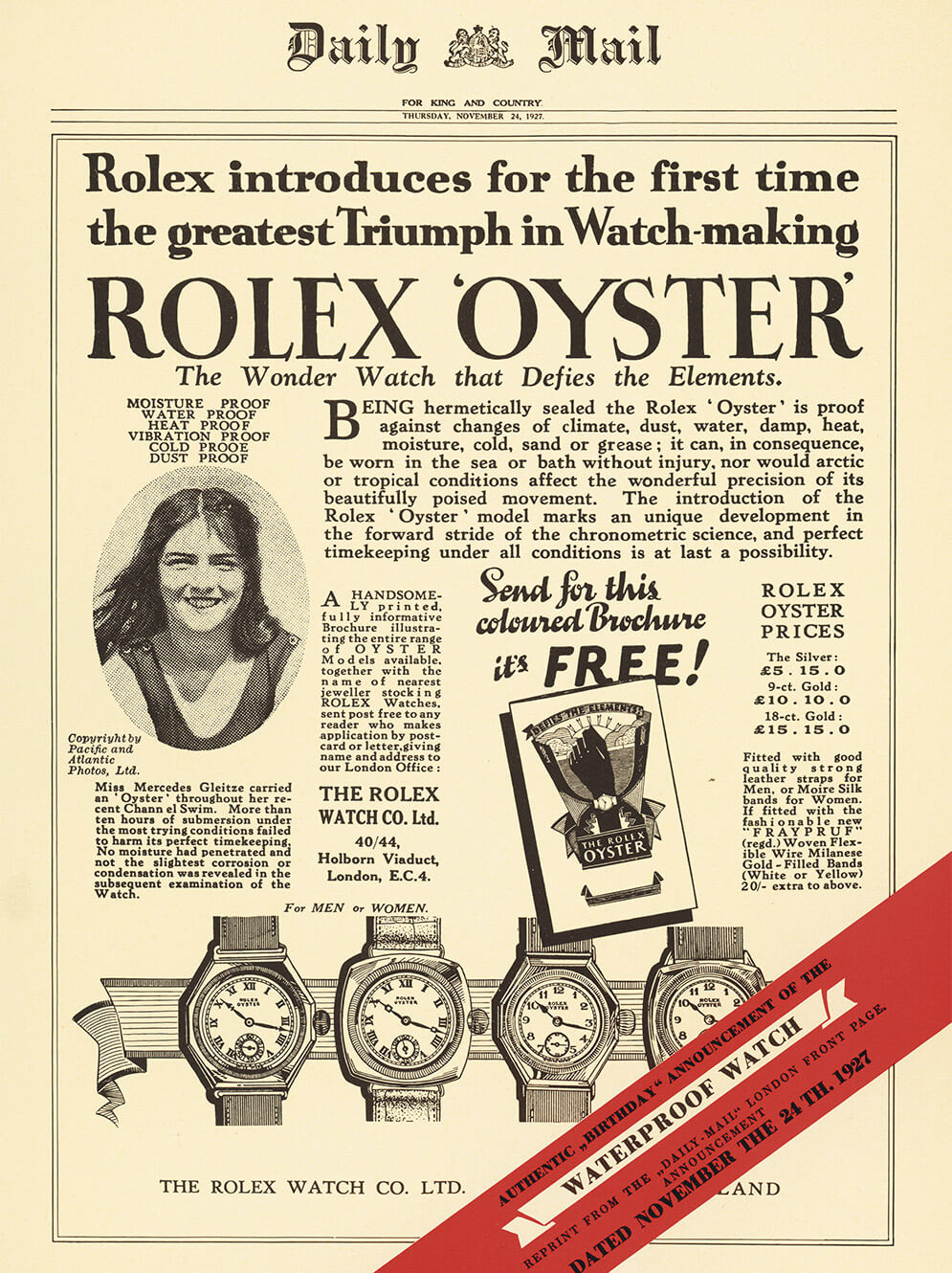 Rolex news article from 1927