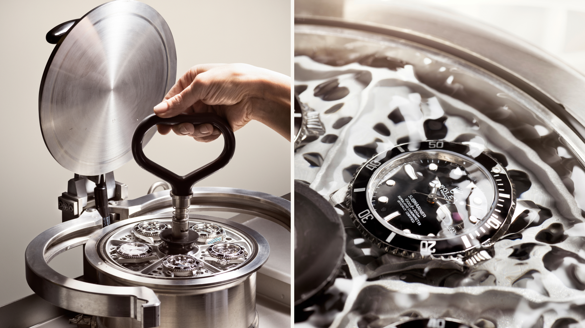 Image of watchmaker testing a Rolex watch