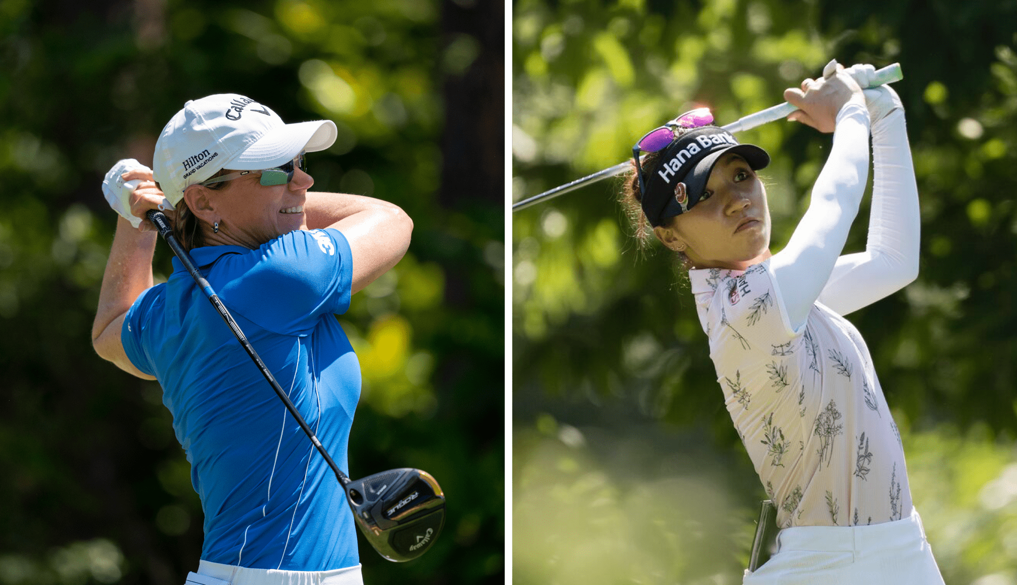 Split image of women golfing