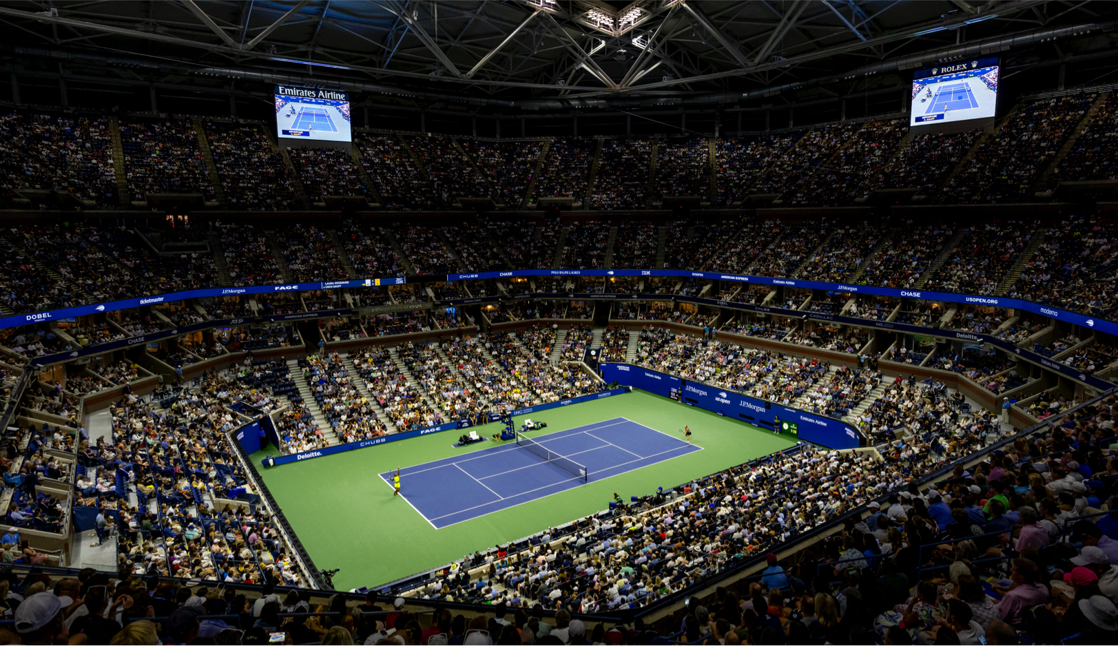 A birds eye view of the tennis court at the US open