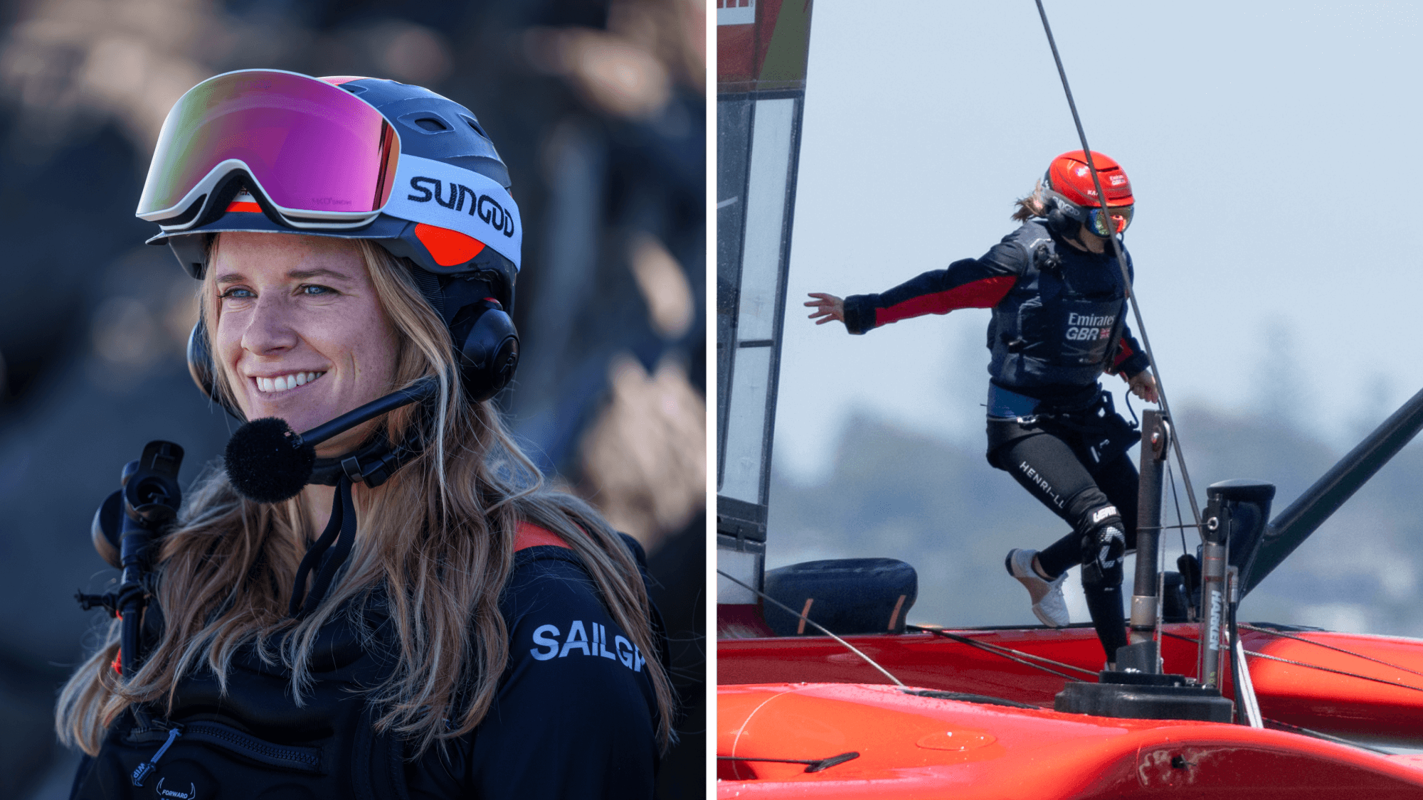 Split image of Hannah Mills with a sailboat